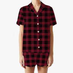 ScotsTee Shop Scottish Cameron Black and Red Modern Women's Short Sleeve Short Set Tartan Pyjama Set