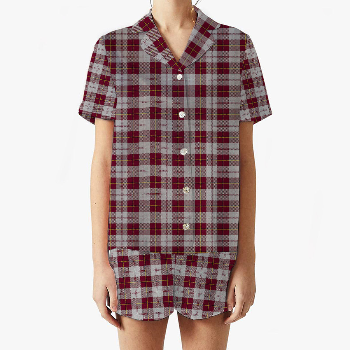 ScotsTee Shop Scottish Cunningham Dress Burgundy Dance Women's Short Sleeve Short Set Tartan Pyjama Set