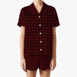 ScotsTee Shop Scottish Cameron Black and Red Women's Short Sleeve Short Set Tartan Pyjama Set