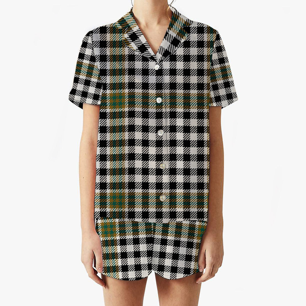 ScotsTee Shop Scottish Burns Check Modern Women's Short Sleeve Short Set Tartan Pyjama Set
