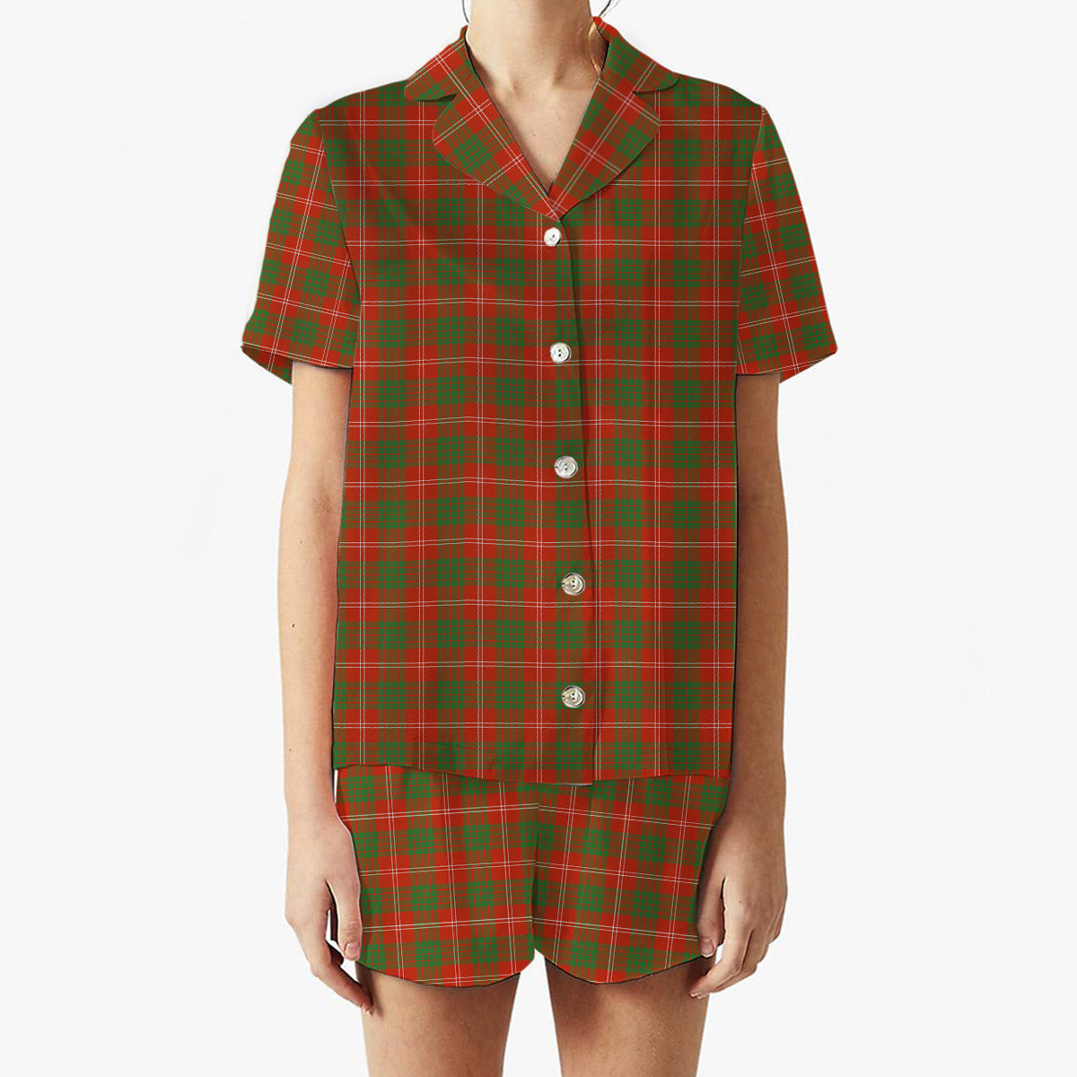 ScotsTee Shop Scottish Crawford Red Ancient Women's Short Sleeve Short Set Tartan Pyjama Set