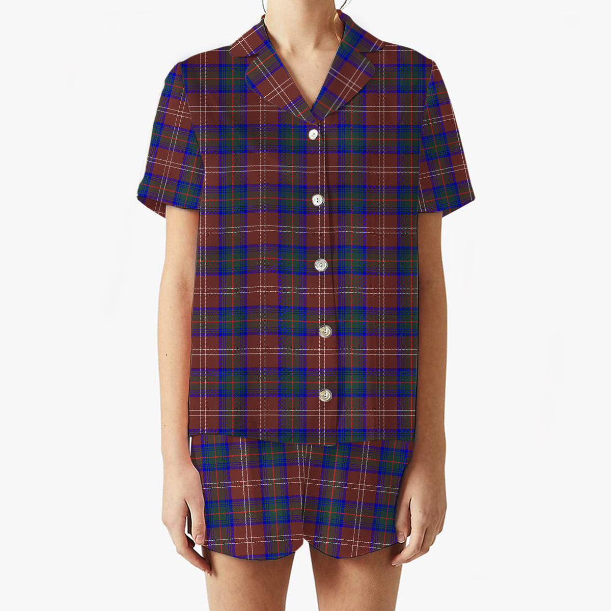 ScotsTee Shop Scottish Chisholm Hunting Modern Women's Short Sleeve Short Set Tartan Pyjama Set