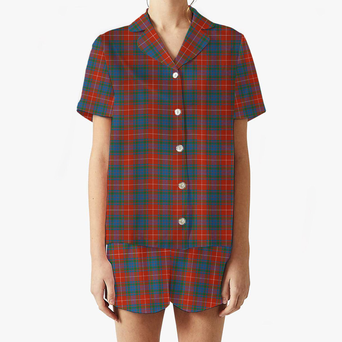 ScotsTee Shop Scottish Fraser Gathering Red Ancient Women's Short Sleeve Short Set Tartan Pyjama Set