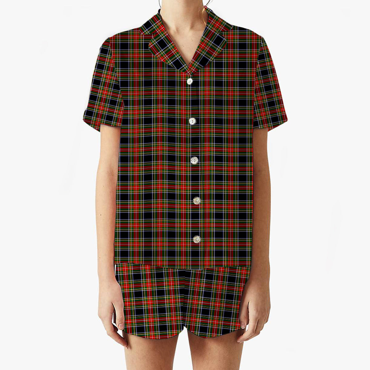 ScotsTee Shop Scottish Stewart High Stewards (Stewart Black) Women's Short Sleeve Short Set Tartan Pyjama Set