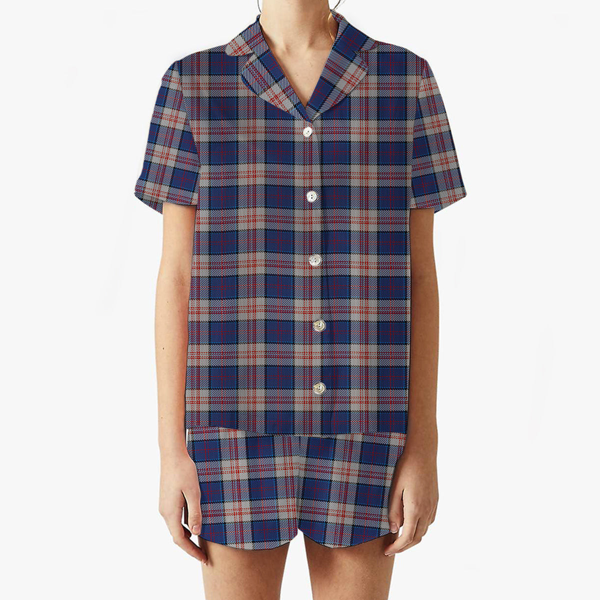 ScotsTee Shop Scottish Stewart of Appin Hunting Dress Women's Short Sleeve Short Set Tartan Pyjama Set