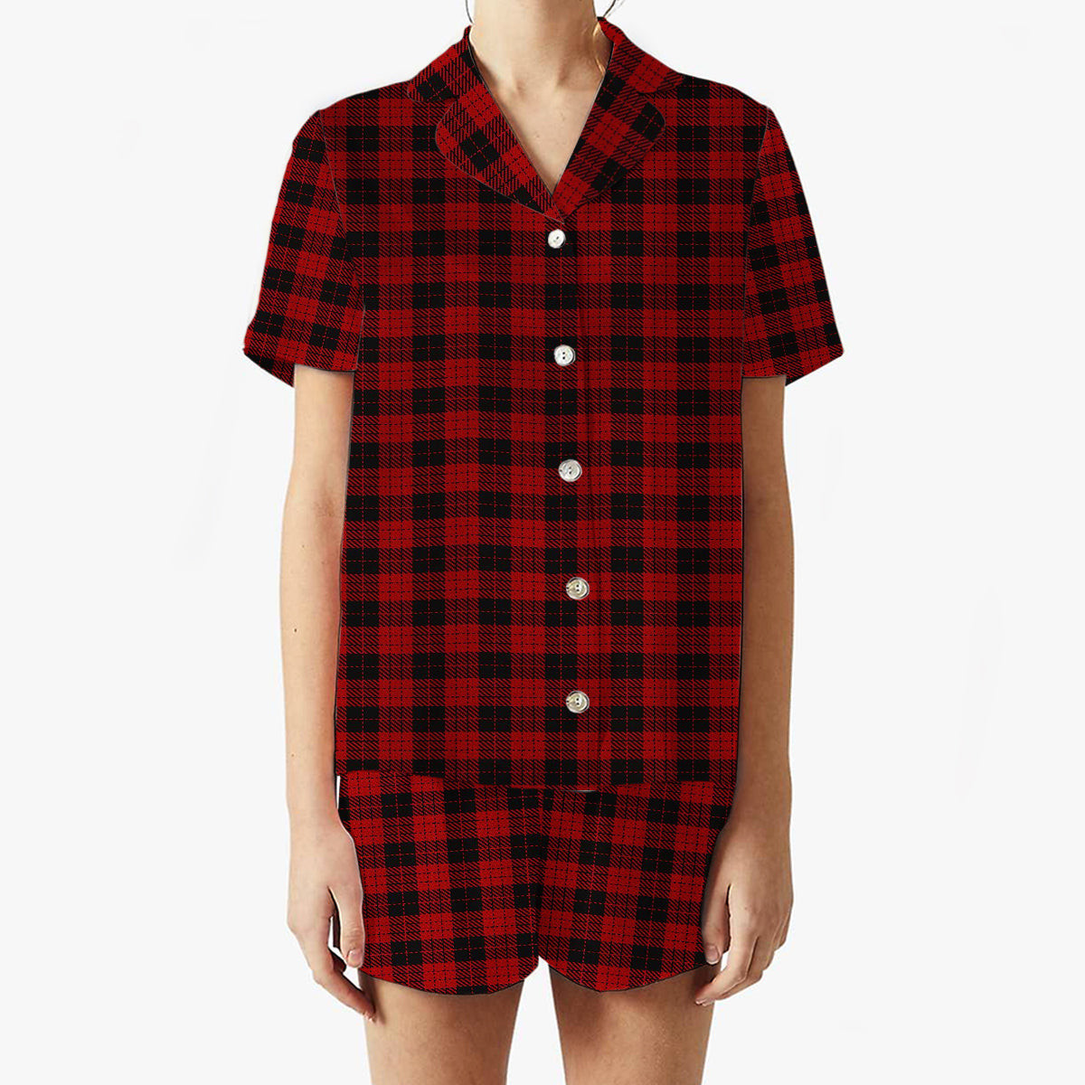 ScotsTee Shop Scottish MacLeod Black and Red Women's Short Sleeve Short Set Tartan Pyjama Set