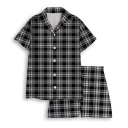 ScotsTee Shop Scottish Menzies Black & White Modern Women's Short Sleeve Short Set Tartan Pyjama Set