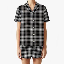 ScotsTee Shop Scottish Menzies Black & White Modern Women's Short Sleeve Short Set Tartan Pyjama Set