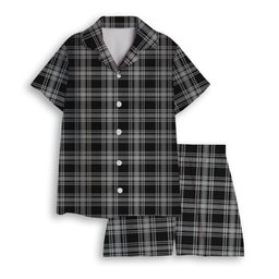 ScotsTee Shop Scottish Menzies Black and White Women's Short Sleeve Short Set Tartan Pyjama Set