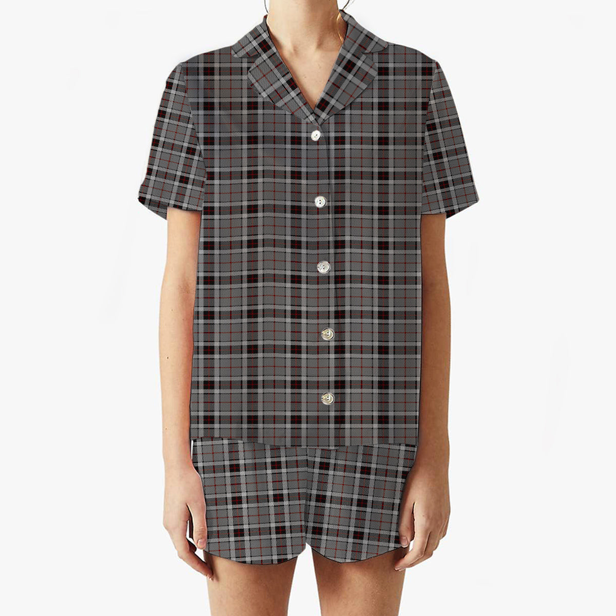ScotsTee Shop Scottish Thompson Grey Dress Women's Short Sleeve Short Set Tartan Pyjama Set
