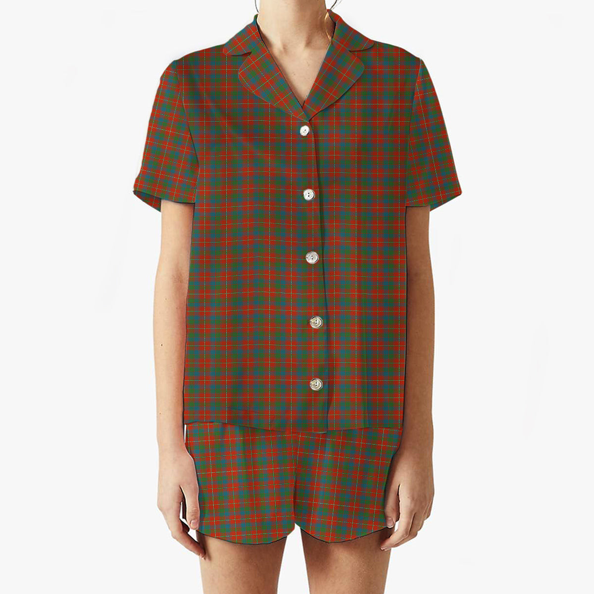 ScotsTee Shop Scottish Robertson White line New Ancient Women's Short Sleeve Short Set Tartan Pyjama Set