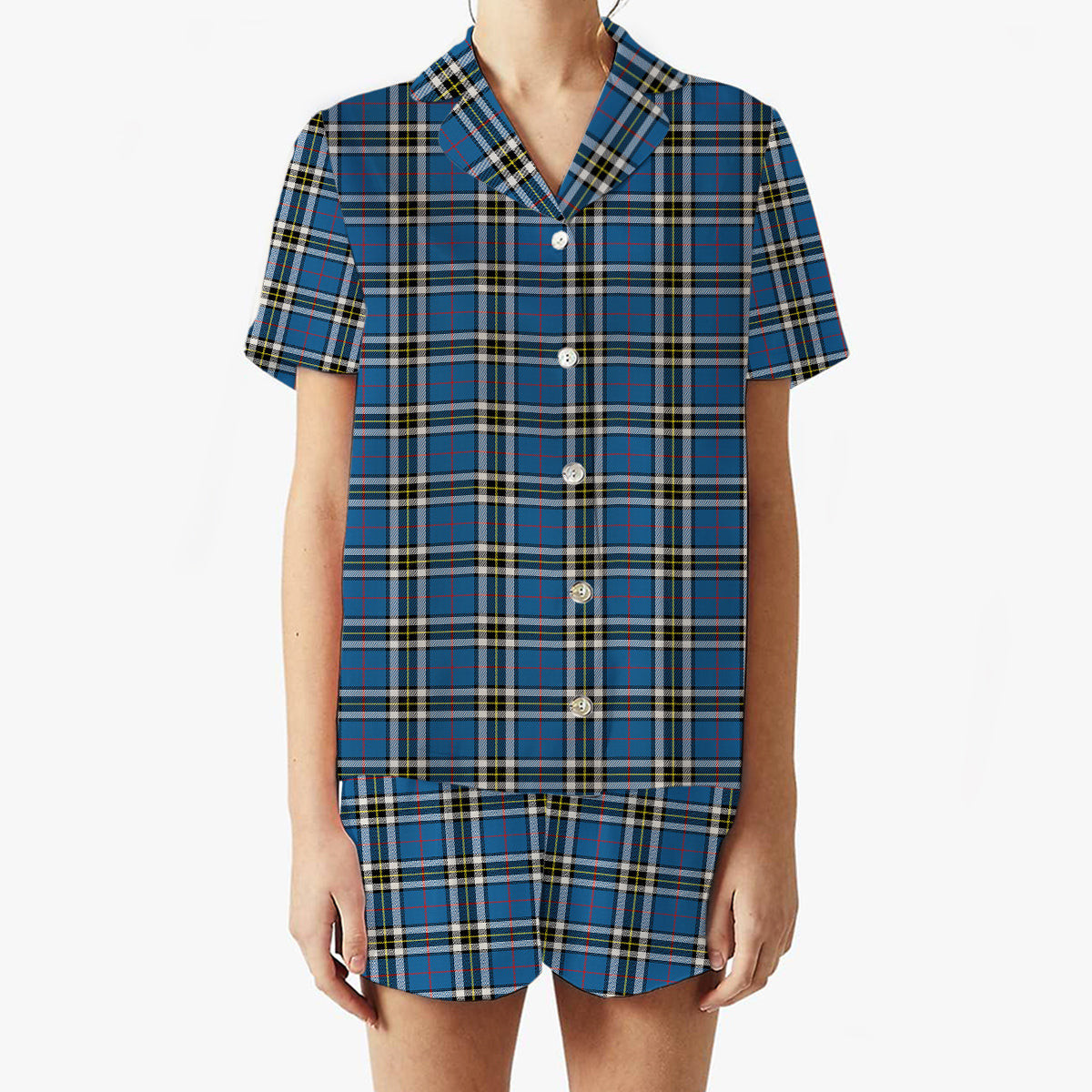 ScotsTee Shop Scottish MacThomas Blue Modern Women's Short Sleeve Short Set Tartan Pyjama Set
