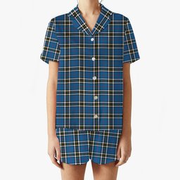 ScotsTee Shop Scottish MacThomas Blue Modern Women's Short Sleeve Short Set Tartan Pyjama Set