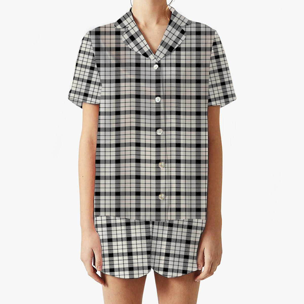 ScotsTee Shop Scottish MacFarlane Black White Modern Women's Short Sleeve Short Set Tartan Pyjama Set