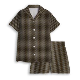 ScotsTee Shop Scottish Shepherd Brown & White Women's Short Sleeve Short Set Tartan Pyjama Set