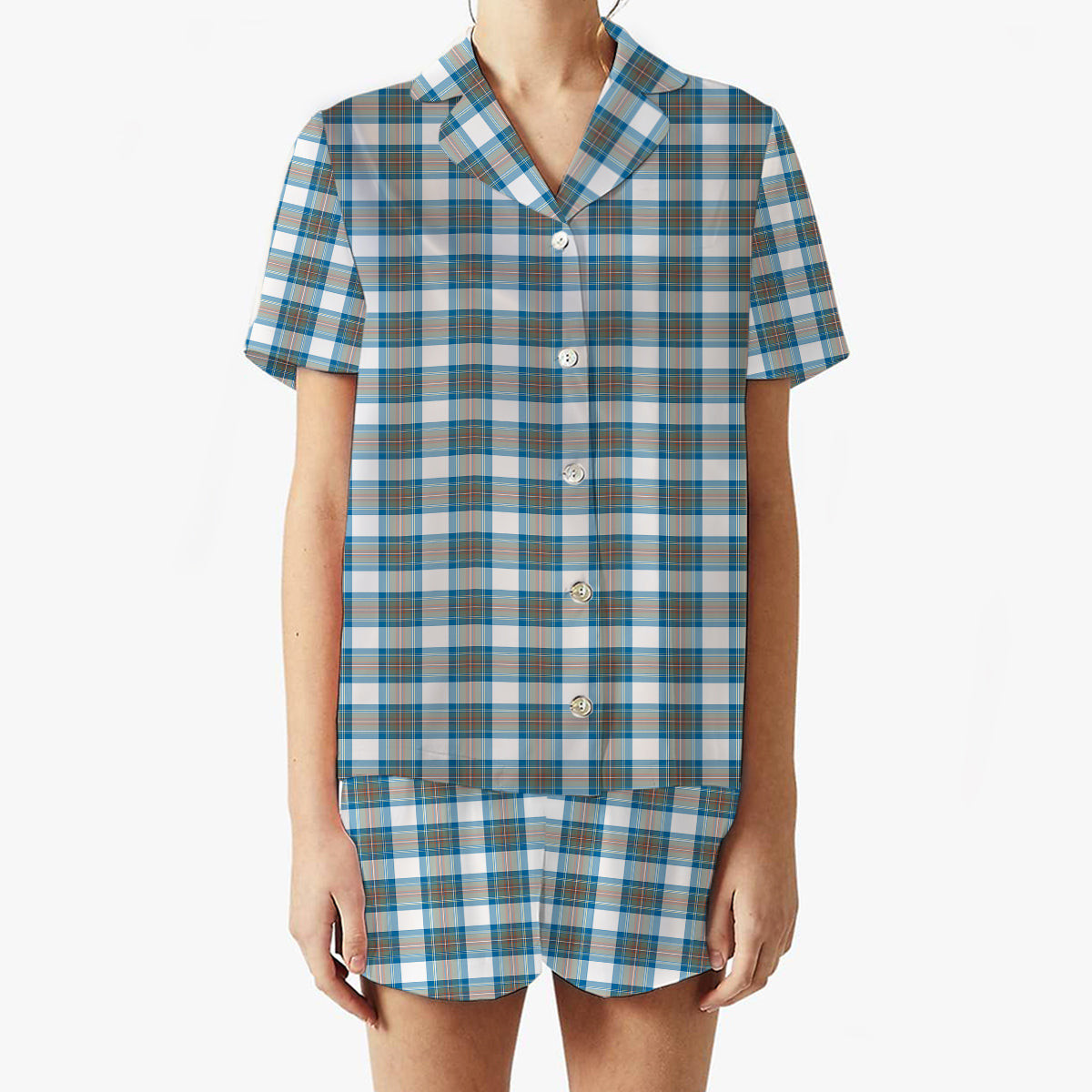 ScotsTee Shop Scottish Stewart Muted Blue Women's Short Sleeve Short Set Tartan Pyjama Set