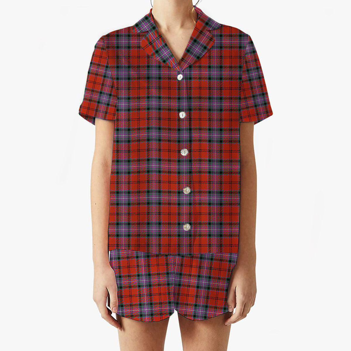 ScotsTee Shop Scottish Kelly of Sleat Red Ancient Women's Short Sleeve Short Set Tartan Pyjama Set