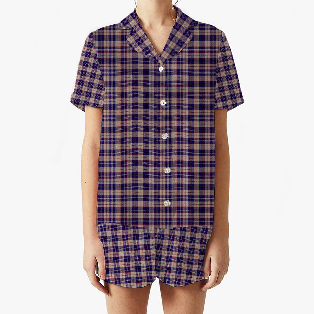 ScotsTee Shop Scottish Harris Royal Blue Women's Short Sleeve Short Set Tartan Pyjama Set