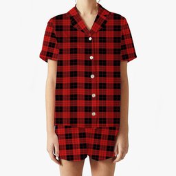 ScotsTee Shop Scottish MacLeod Black and Red Modern Women's Short Sleeve Short Set Tartan Pyjama Set