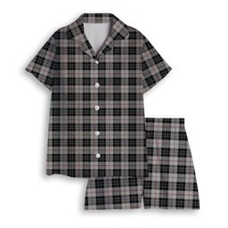 ScotsTee Shop Scottish MacPherson of Cluny Black and White Women's Short Sleeve Short Set Tartan Pyjama Set