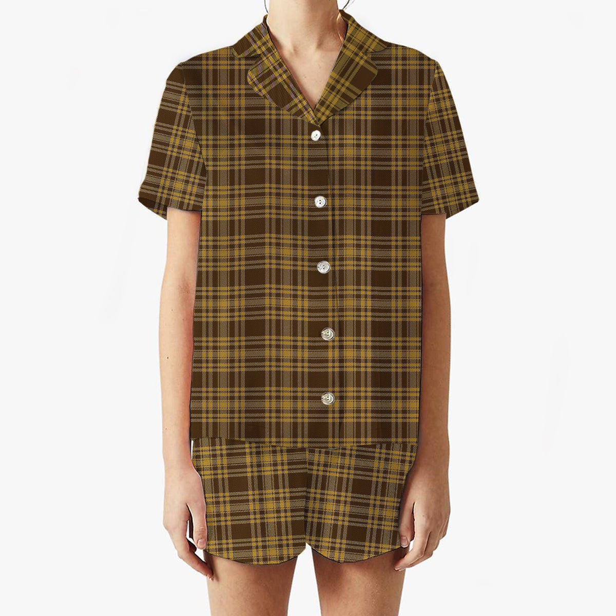 ScotsTee Shop Scottish Yellow Pencil Women's Short Sleeve Short Set Tartan Pyjama Set