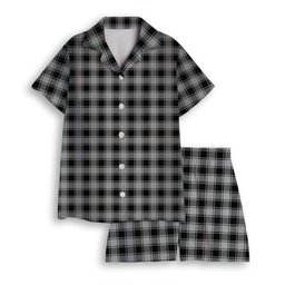ScotsTee Shop Scottish MacPhee Black and White Women's Short Sleeve Short Set Tartan Pyjama Set