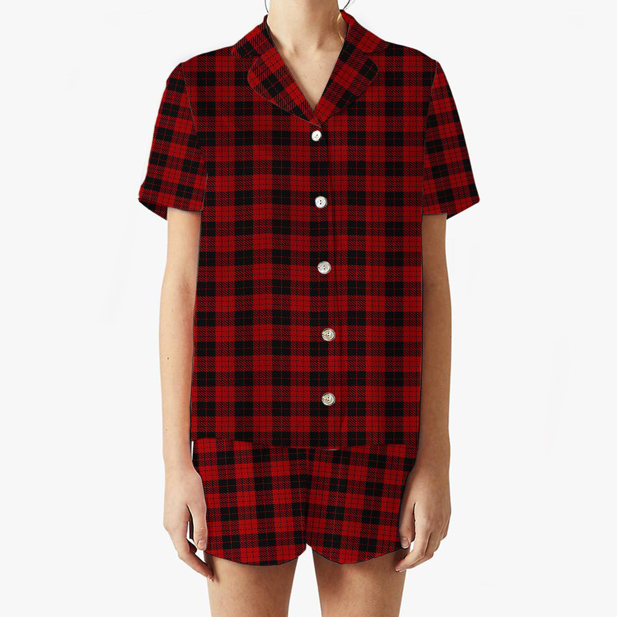 ScotsTee Shop Scottish McLeod Black and Red Women's Short Sleeve Short Set Tartan Pyjama Set