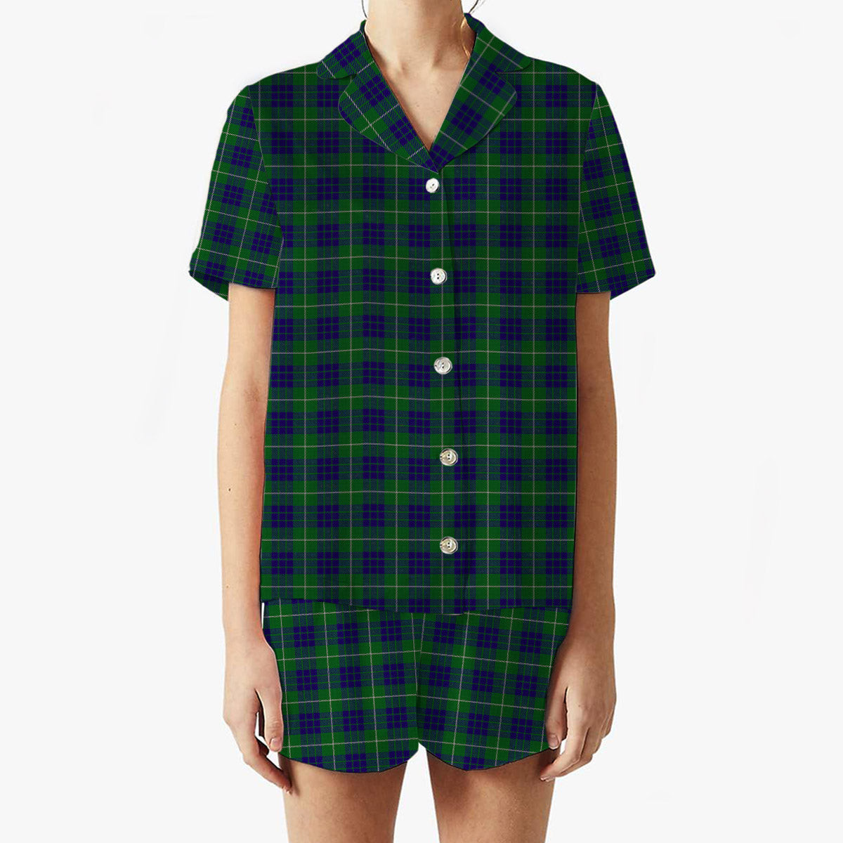 ScotsTee Shop Scottish Hamilton Green Hunting Women's Short Sleeve Short Set Tartan Pyjama Set