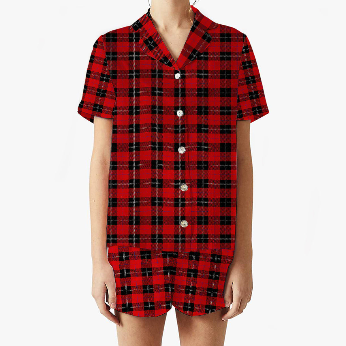ScotsTee Shop Scottish Ramsay of Dalhousie (Ramsay Red) Modern Women's Short Sleeve Short Set Tartan Pyjama Set