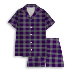 ScotsTee Shop Scottish Menzies Mauve and White Women's Short Sleeve Short Set Tartan Pyjama Set