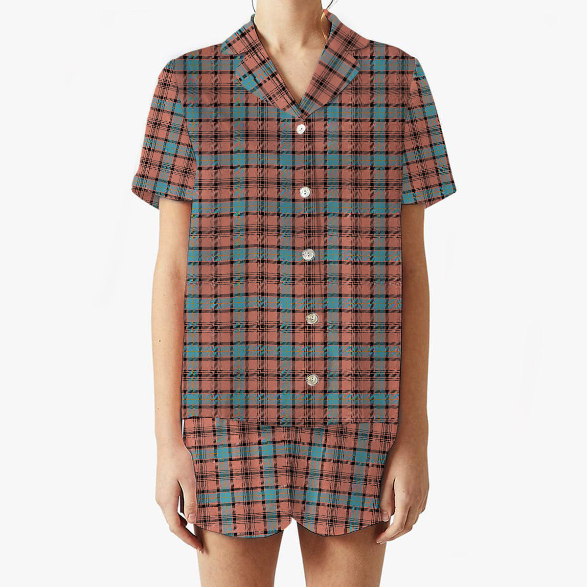 ScotsTee Shop Scottish Hannay Dress Ancient Women's Short Sleeve Short Set Tartan Pyjama Set
