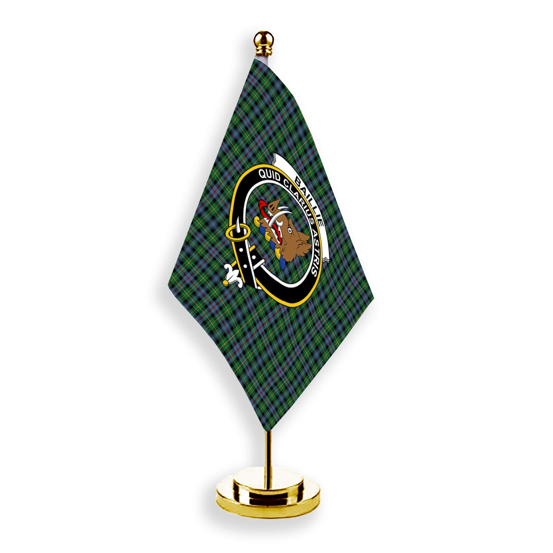 ScotsTee Shop Scottish Baillie of Lamington Modern Clan Crest Tartan Desk Flag Plaid Table Flag