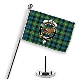 ScotsTee Shop Scottish Baillie of Polkemmet Ancient Crest Tartan Desk Flag Plaid Table Flag