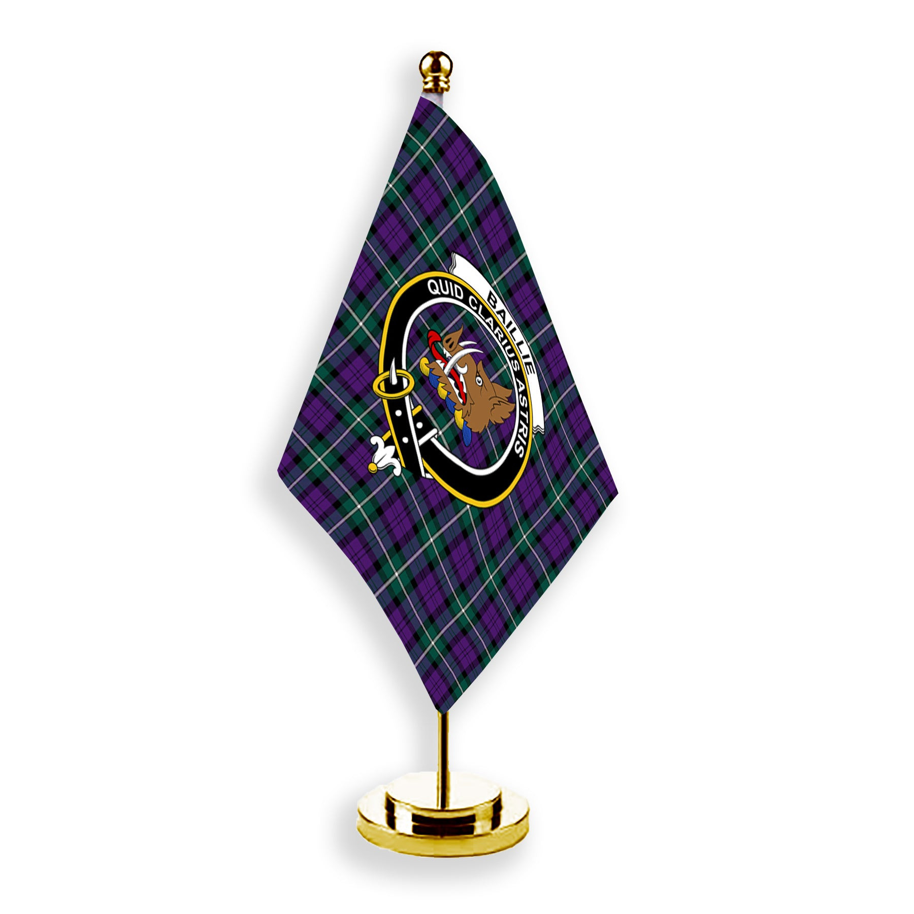 ScotsTee Shop Scottish Baillie Highland Society Modern Crest Tartan Desk Flag Plaid Table Flag