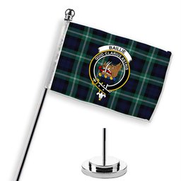 ScotsTee Shop Scottish Baillie of Polkemmet Modern Crest Tartan Desk Flag Plaid Table Flag