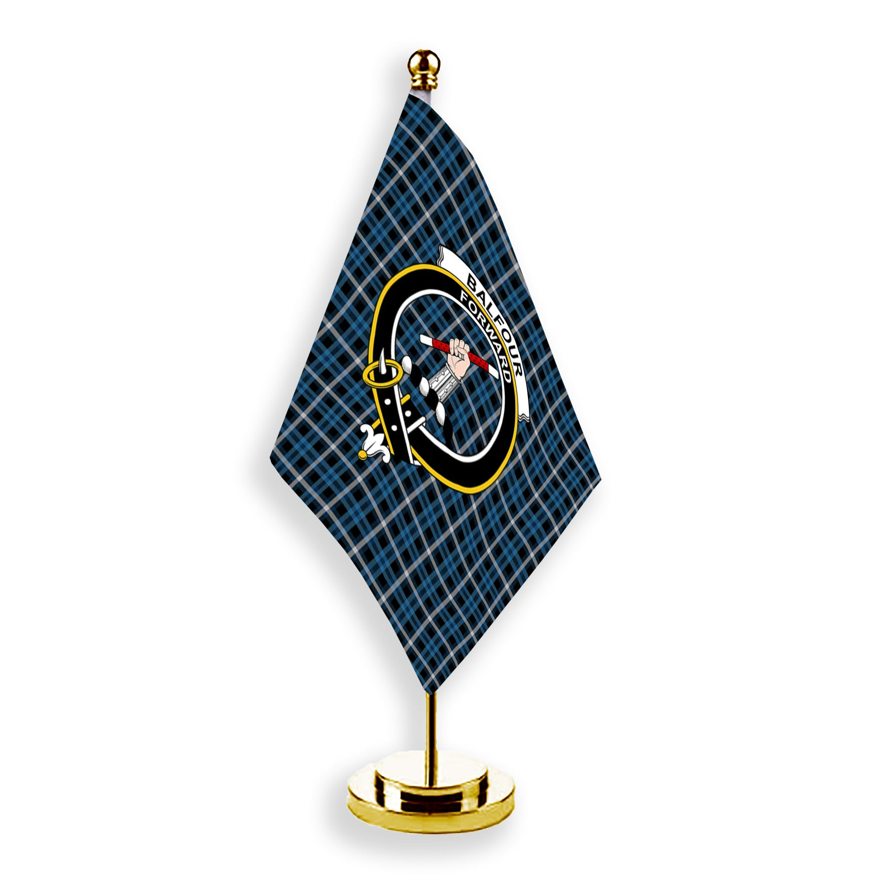 ScotsTee Shop Scottish Balfour Geiner, Alwyn Crest Tartan Desk Flag Plaid Table Flag