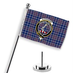 ScotsTee Shop Scottish Alexander of Menstry Modern Crest Tartan Desk Flag Plaid Table Flag
