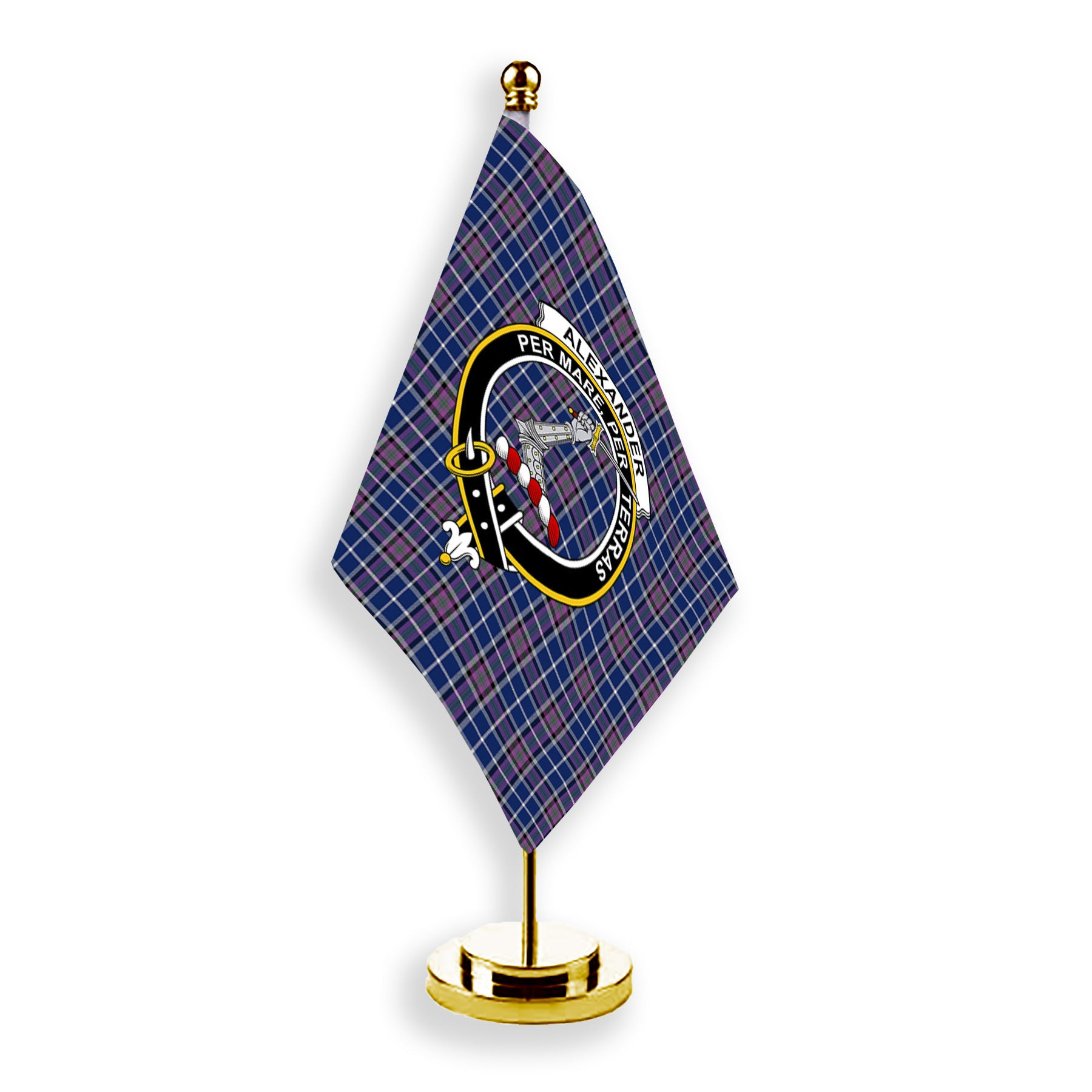 ScotsTee Shop Scottish Alexander of Menstry Modern Crest Tartan Desk Flag Plaid Table Flag