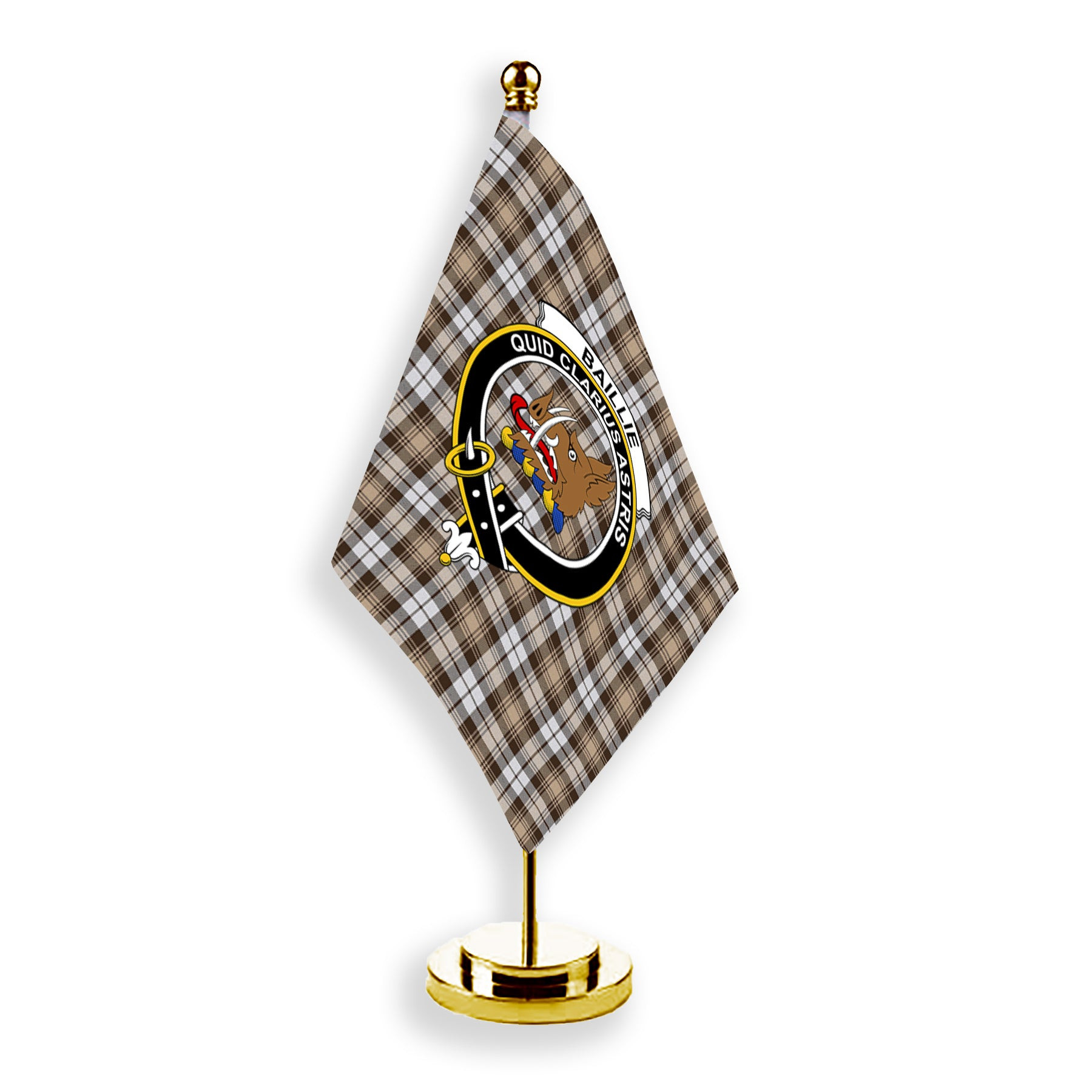 ScotsTee Shop Scottish Baillie Dress Modern Clan Crest Tartan Desk Flag Plaid Table Flag
