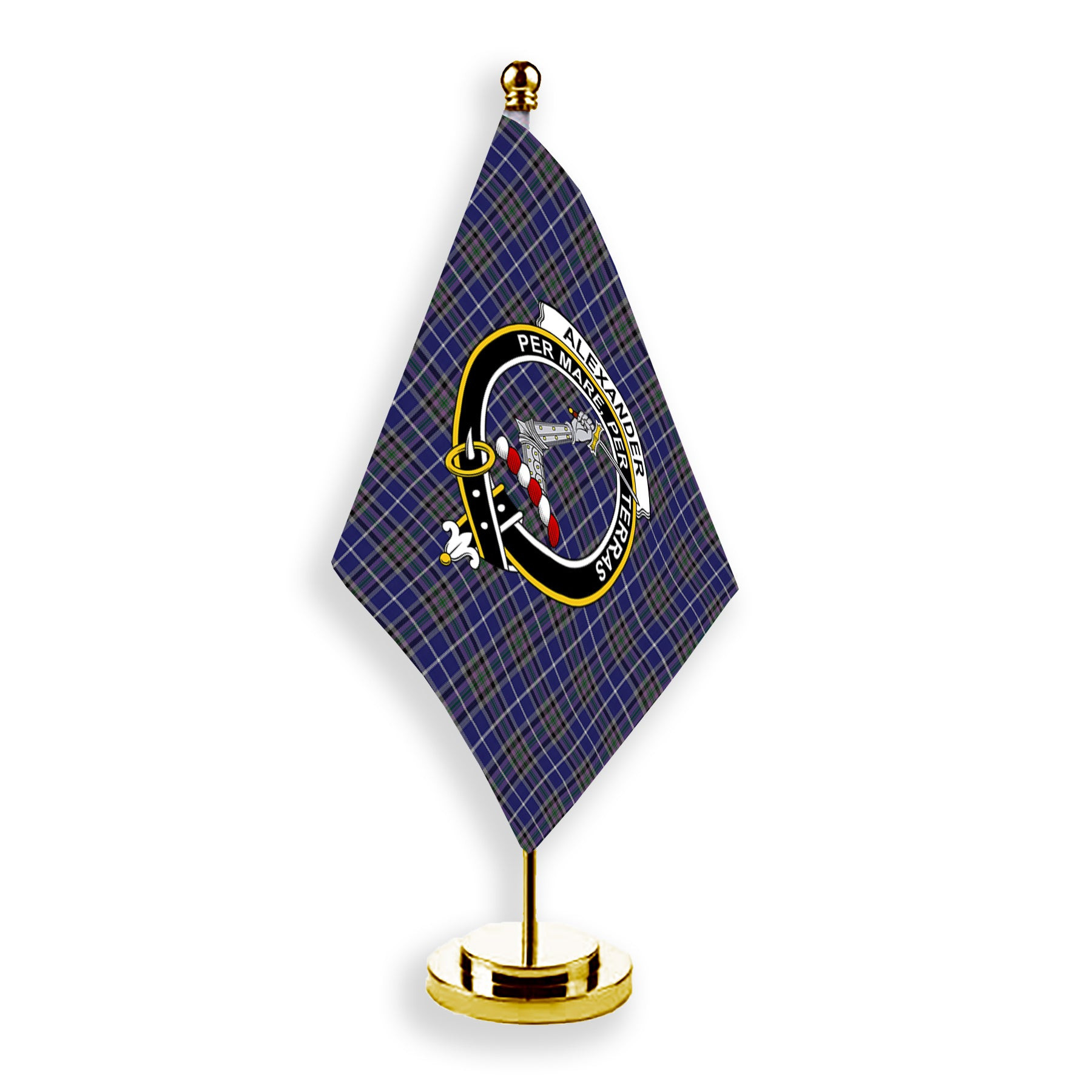ScotsTee Shop Scottish Alexander of Menstry Crest Tartan Desk Flag Plaid Table Flag