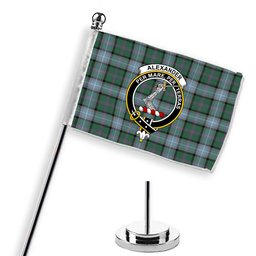 ScotsTee Shop Scottish Alexander of Menstry Hunting Crest Tartan Desk Flag Plaid Table Flag
