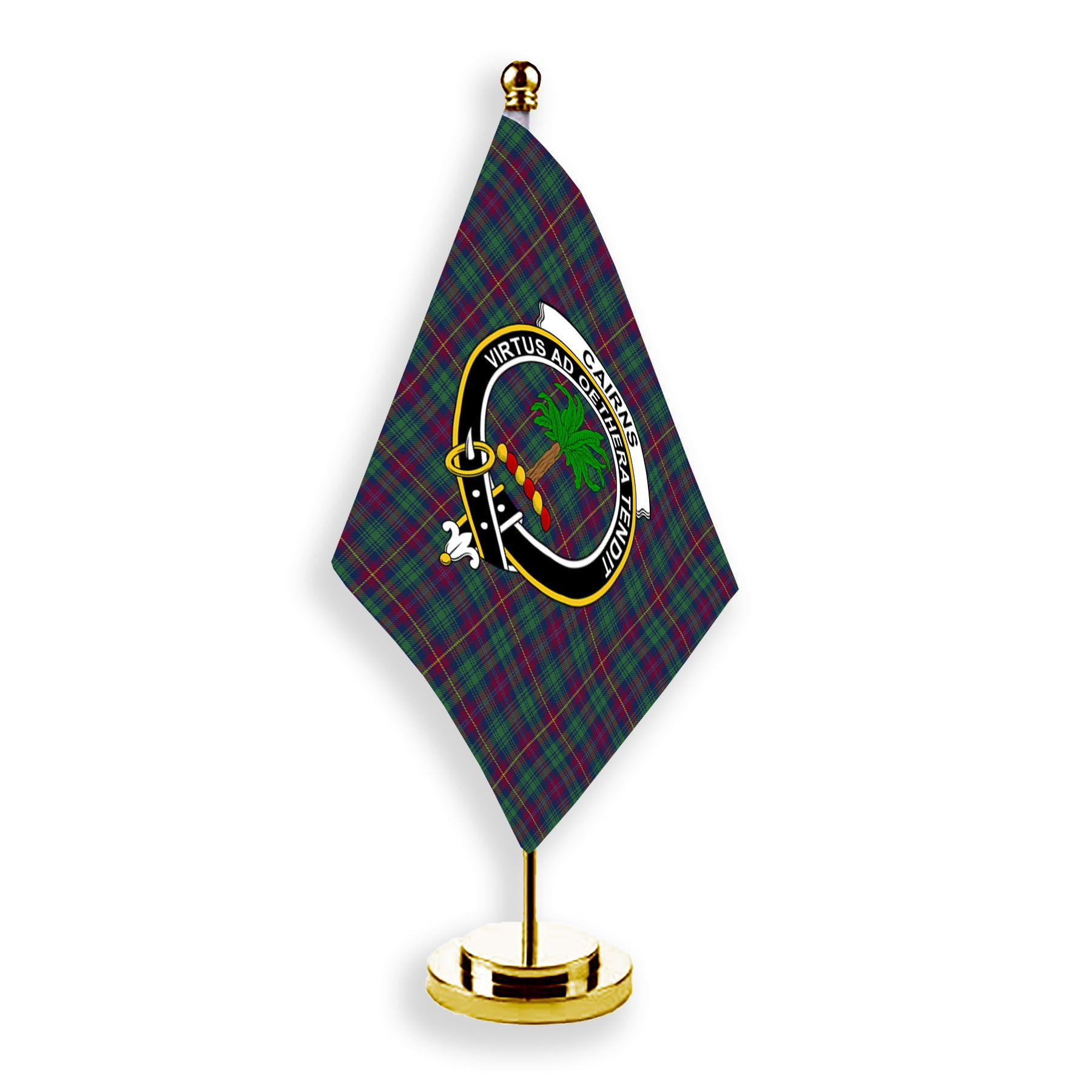 ScotsTee Shop Scottish Cairns of Finavon Modern Crest Tartan Desk Flag Plaid Table Flag