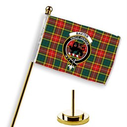 ScotsTee Shop Scottish Baxter of Balgavies Modern Crest Tartan Desk Flag Plaid Table Flag