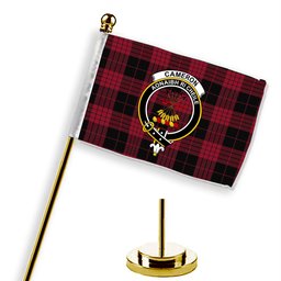 ScotsTee Shop Scottish Cameron Black and Red Modern Crest Tartan Desk Flag Plaid Table Flag