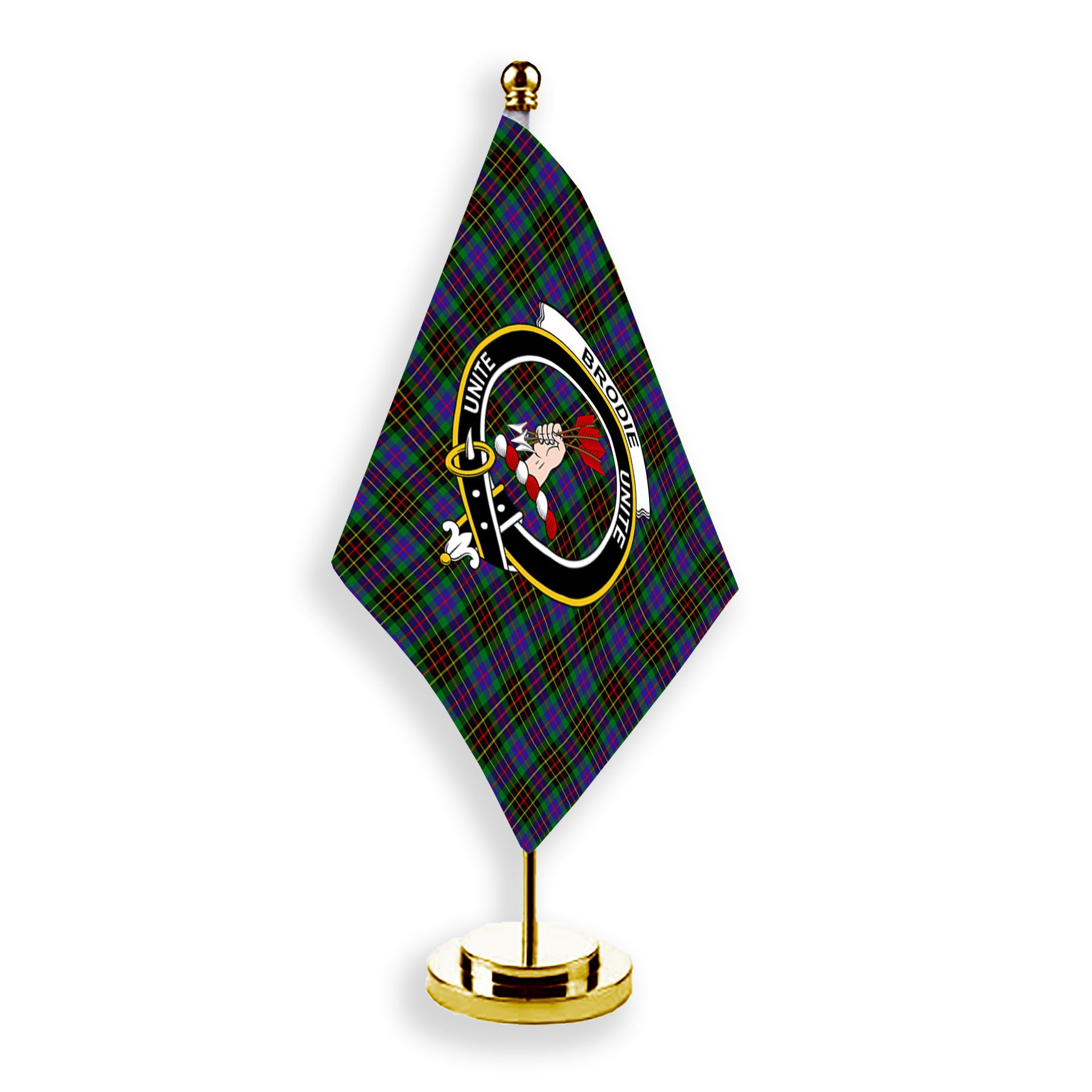 ScotsTee Shop Scottish Brodie Hunting Modern Crest Tartan Desk Flag Plaid Table Flag
