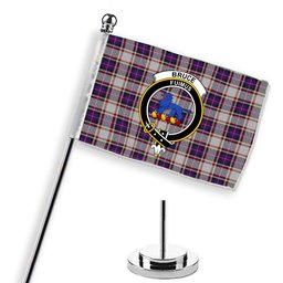 ScotsTee Shop Scottish Bruce of Kinnaird Dress (Dance) Crest Tartan Desk Flag Plaid Table Flag