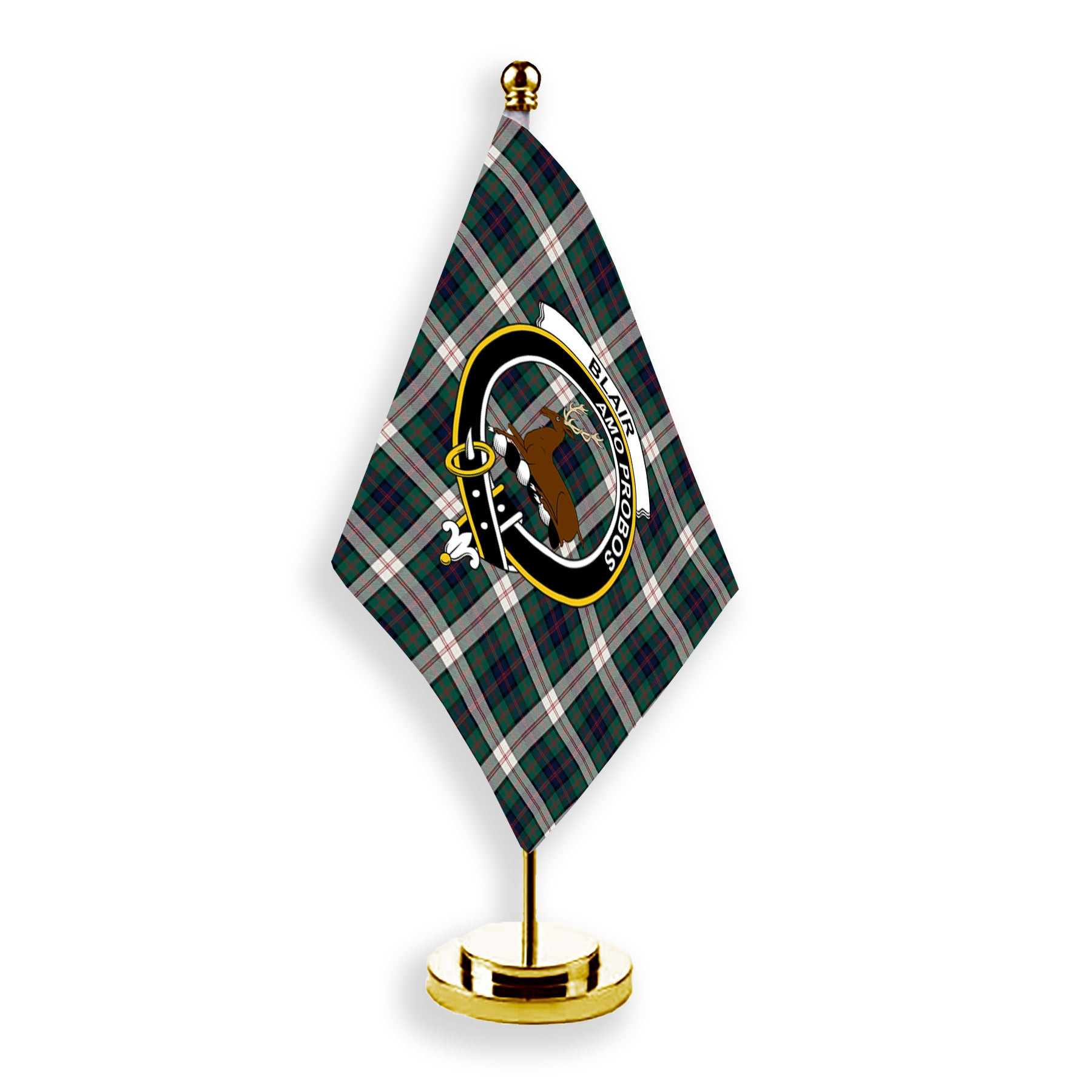 ScotsTee Shop Scottish Blair Dress Modern Crest Tartan Desk Flag Plaid Table Flag