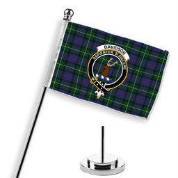 ScotsTee Shop Scottish Davidson of Tulloch 2 Crest Tartan Desk Flag Plaid Table Flag