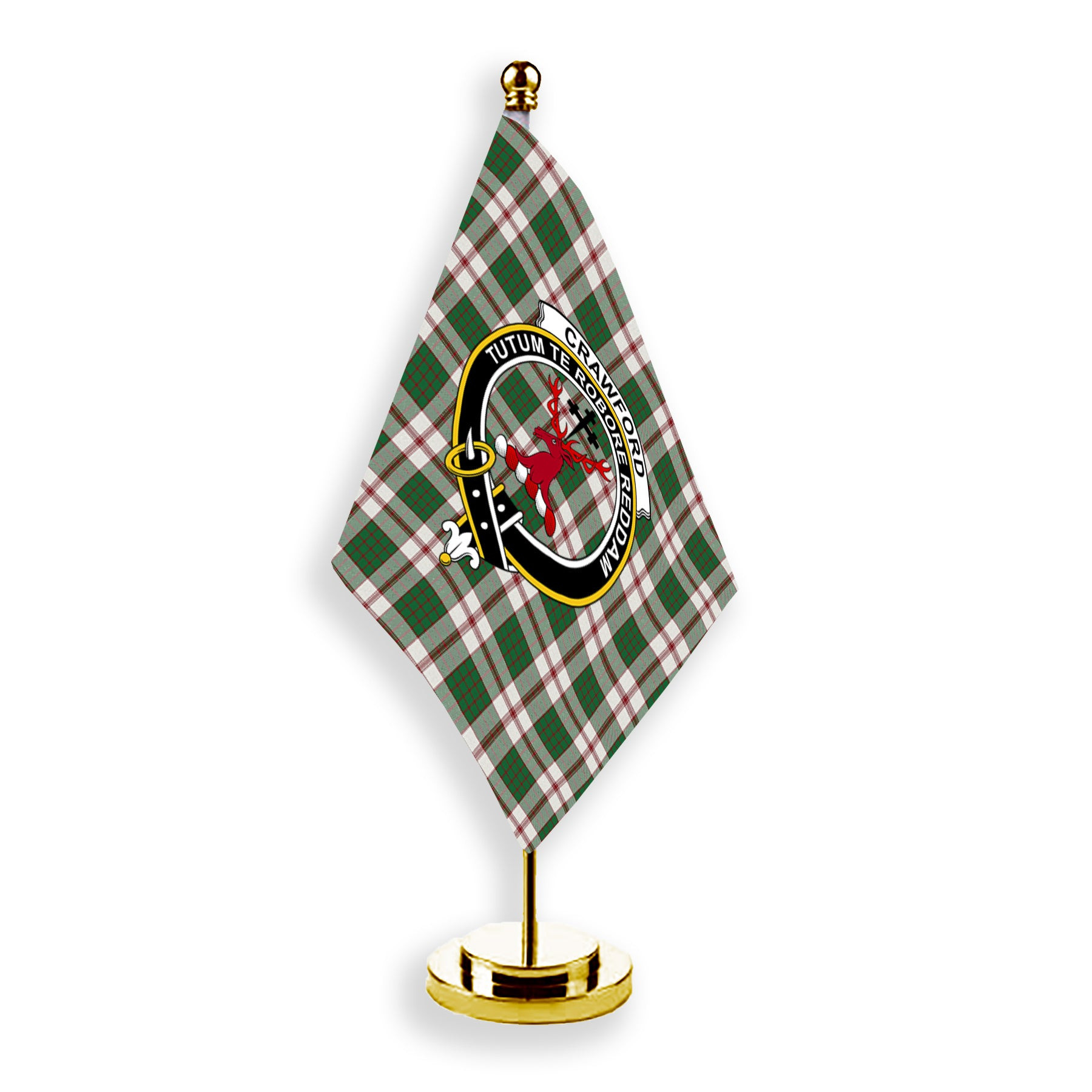 ScotsTee Shop Scottish Crawford Arisaid Dance Ancient Crest Tartan Desk Flag Plaid Table Flag