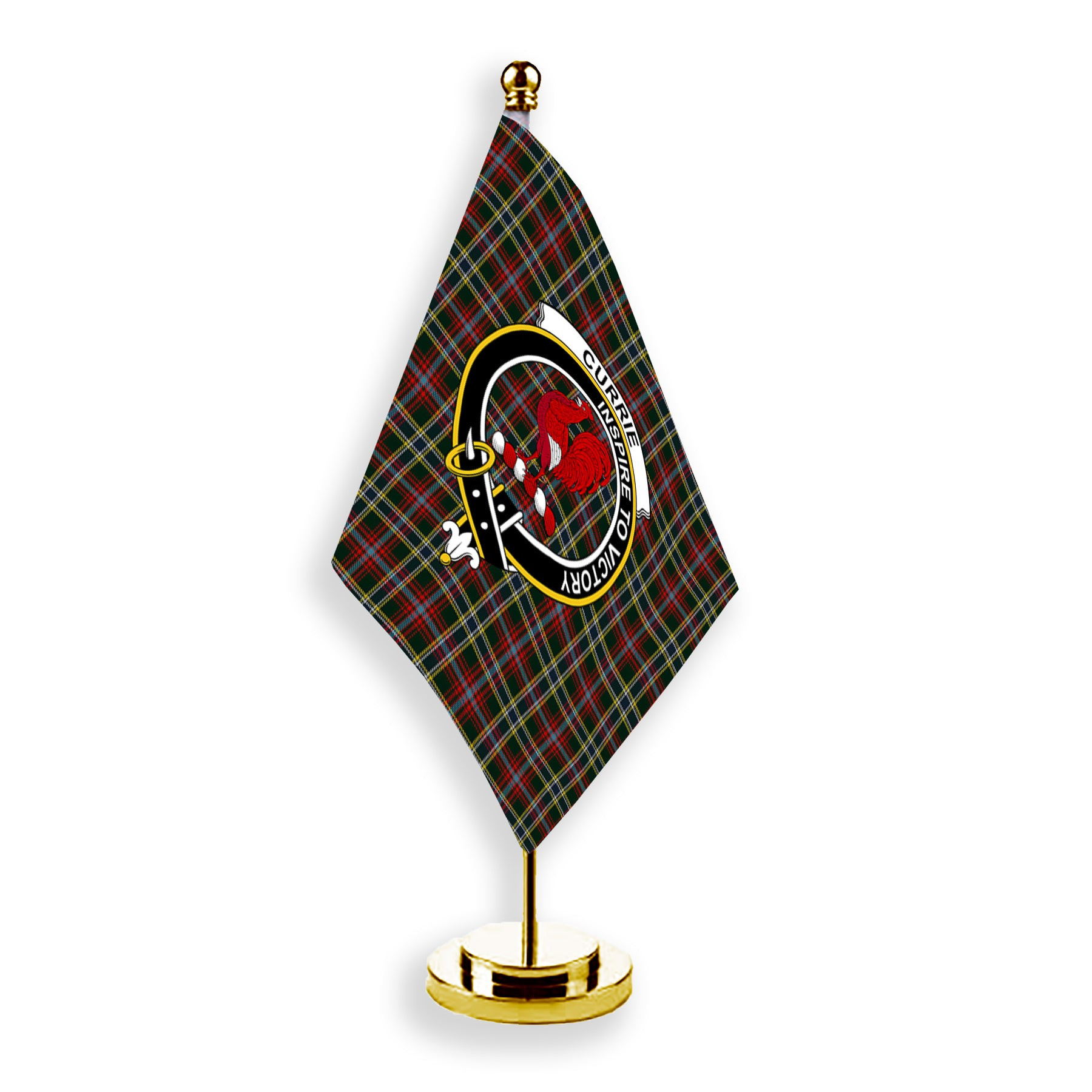 ScotsTee Shop Scottish Currie of Arran Crest Tartan Desk Flag Plaid Table Flag